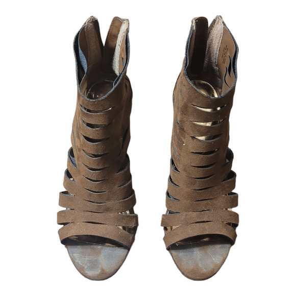 Carlos Santana Polly Gladiator Booties Brown Faux Suede Peep Toe Size 8 Edgy - Picture 8 of 9